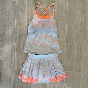 Lucky in Love Beige and Coral Cutout Tank & Skirt Set